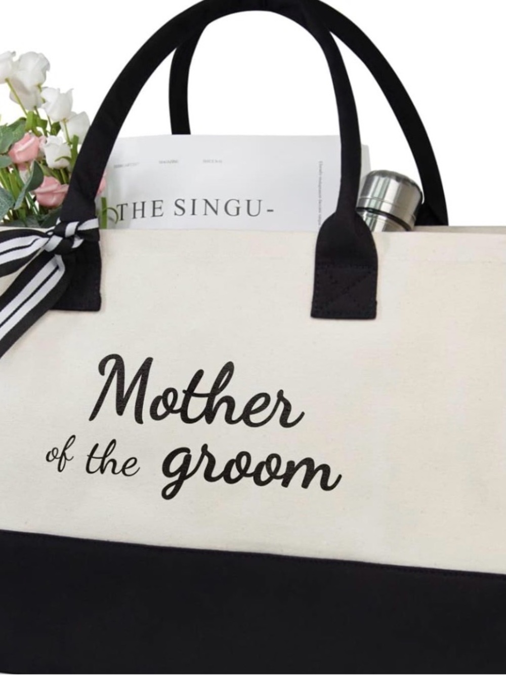 Mother of the Groom Canvas Tote Bag in Black & Cream